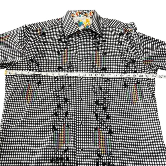 Robert Graham Flip Cuff Rainbow Gingham Plaid Check Embroidered Button Down XL - Picture 5 of 14